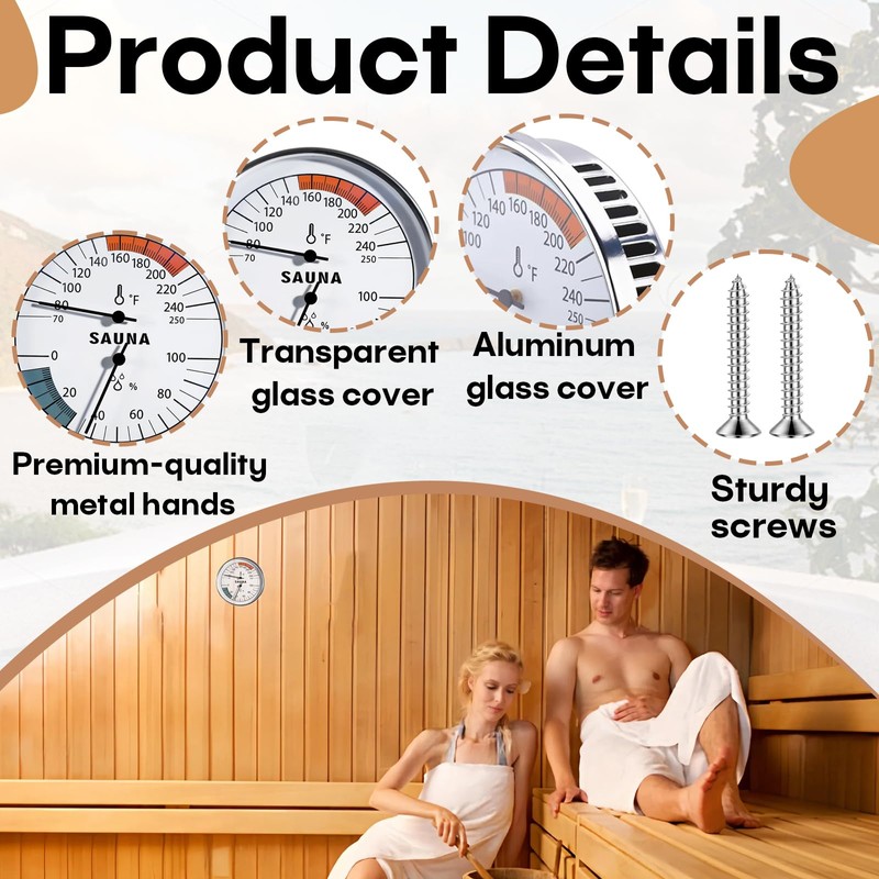 Sauna Thermometer and Hygrometer with 2 Thermometer & Hygrometer Calibration