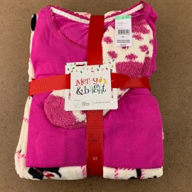 Laura Scott Women's Size Small Merry & Bright Pink 3 Piece Knit Plush Pajama Set