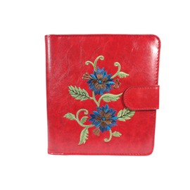 Lavishy Blue Flower Embroidered Womens Travel Passport Wallet (Red)