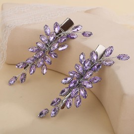 Rumtock 2pcs Purple Rhinestones Beads Hair Clip for Wedding Brides Women Hair Piece Easy to Wear Hair Accessories (Violet)