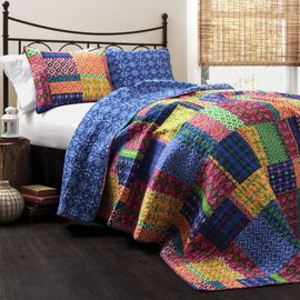 Lush Decor Misha 3-Piece Quilt Set, Queen, Fuchsia/Navy