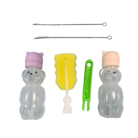 Upgraded 2 Pack Honey Bear Straw Cups for Baby, Toddler - Flip Top, Spill-Proof & Anti-pullout & Pop-up Straw Design - 8 OZ Squeezable Transition Sippy Cup for Speech & Feeding Training, Purple&Pink