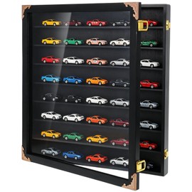 Giant Hotwheels Display Case with Wall Mounts,Display up to 40 Cars ,Model Hot Toy Cars Storage Organizer,15.7*2.75*16.7 Inches,UV Protection Acrylic Glass Door,Gold Lock,Black
