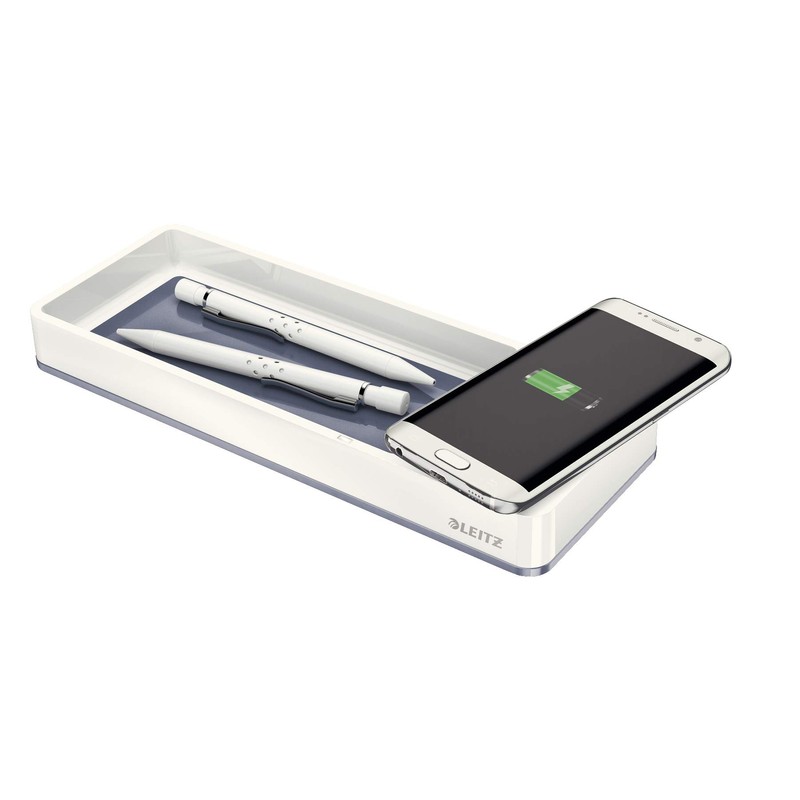 Leitz TS-120558 Wow Desk Organiser with Inductive Charger, Grey