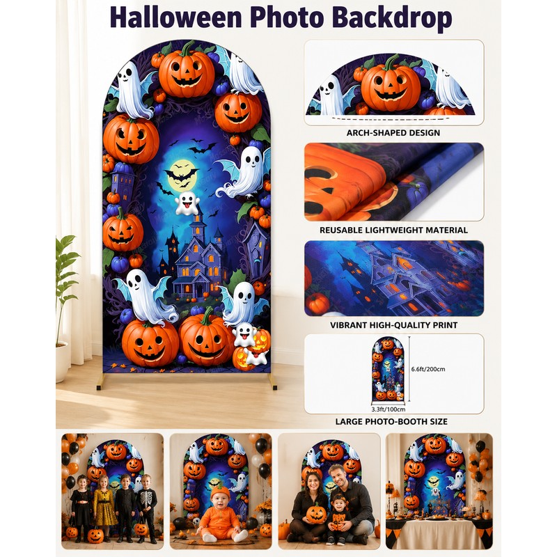 Halloween Photo Backdrop- Reusable Double-Sided Background for Parties and Events