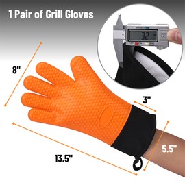 UNCO- BBQ Gloves, Silicone Gloves, Orange Grill Gloves Heat Resistant Gloves, Grilling Gloves, Oven Gloves with Fingers, Heat Gloves, Cooking Gloves Heat Resistant, BBQ Gloves Heat Resistant Cooking