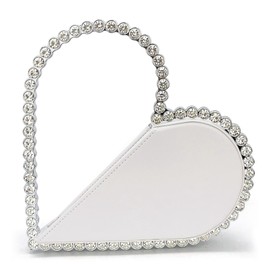 Cute Mini Heart Shape Clutch Bag Rhinestone Diamond Frame Wedding Party Clutch Purse for Women (White)