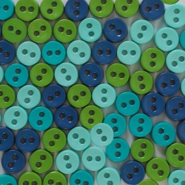 Blumenthal Lansing Mini Round Buttons, Pack of 75, All One Size and Style, Doll Clothes, Button Flowers and Stacking - Shades of Blues and Greens