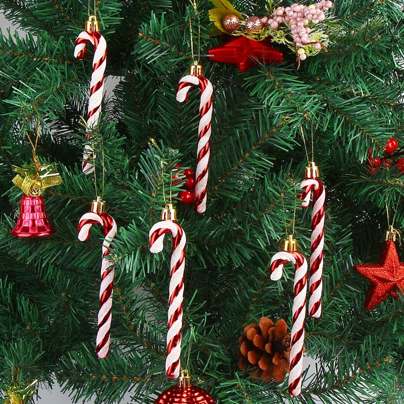 DERAYEE 6 PCS Christmas Glitter Candy Cane Plastic Candy Cane