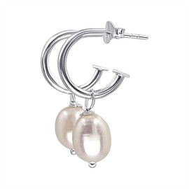 Silverly 925 Sterling Silver Round Tube Hoop Earrings With Freshwater Pearl - Elegant Pearl Drop Earrings - Sophisticated Classic Small Hoops for Women - On-Trend June Birthstone Gift for Daughter