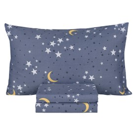 Scientific Sleep Moon & Stars Boys Girls 100% Cotton 3 Pcs Twin Bed Sheet Set Kids Toddler Teen, Flat Sheet & Fitted Sheet & Pillowcase Kids Bedding Set