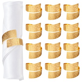 Napkin Rings Set of 12, Irregular-Shaped Metal Napkin Holders with Rose Patterns for Wedding Dining, Holiday Table Decor, Perfect for Home Chefs & Party Planners（Gold）