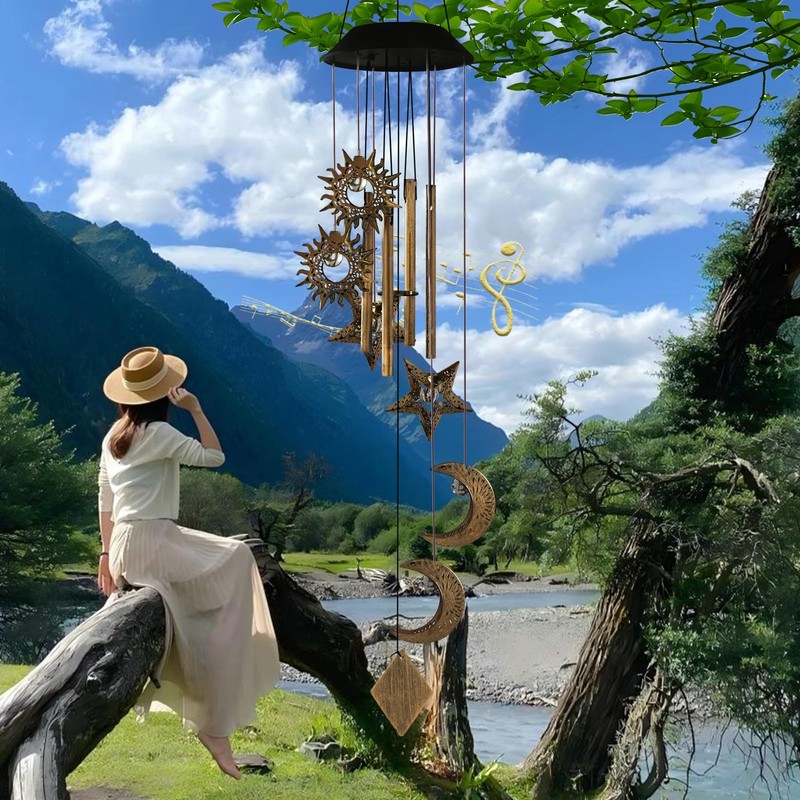 Solar Wind Chimes for Outside,Sun and Moon Wind Chime for