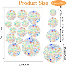 simarro Pack of 26 Prism Window Stickers, Suncatcher Stickers, Circular Sun Catcher, Bird Protection, Rainbow Window Film, Anti-Collision Window Sticker for Glass Panes, Door Windows, Bedroom