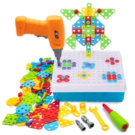 SUPSTEM STEM Drill & Build Kit for Kids Ages 3-8 | Electric Toy Drill with 193+ Pieces (Screws, Nuts, Rainbow Fasteners) | Creative Design Construction Toys for Boys Girls | Gift for Birthdays, Christmas