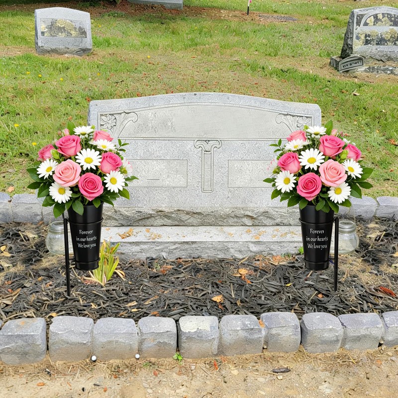 Cemetery Vases with Spikes, Metal Grave Flowers Holder with Draining