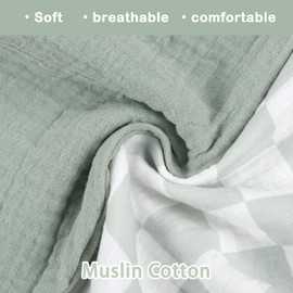 DILIMI Muslin Nursing Pillow Cover 2 Pack, Removable Nursing Cover for Breastfeeding Pillows, Ultra Soft Comfortable Slipcover for Baby Girl and Boy, Green and Checkered
