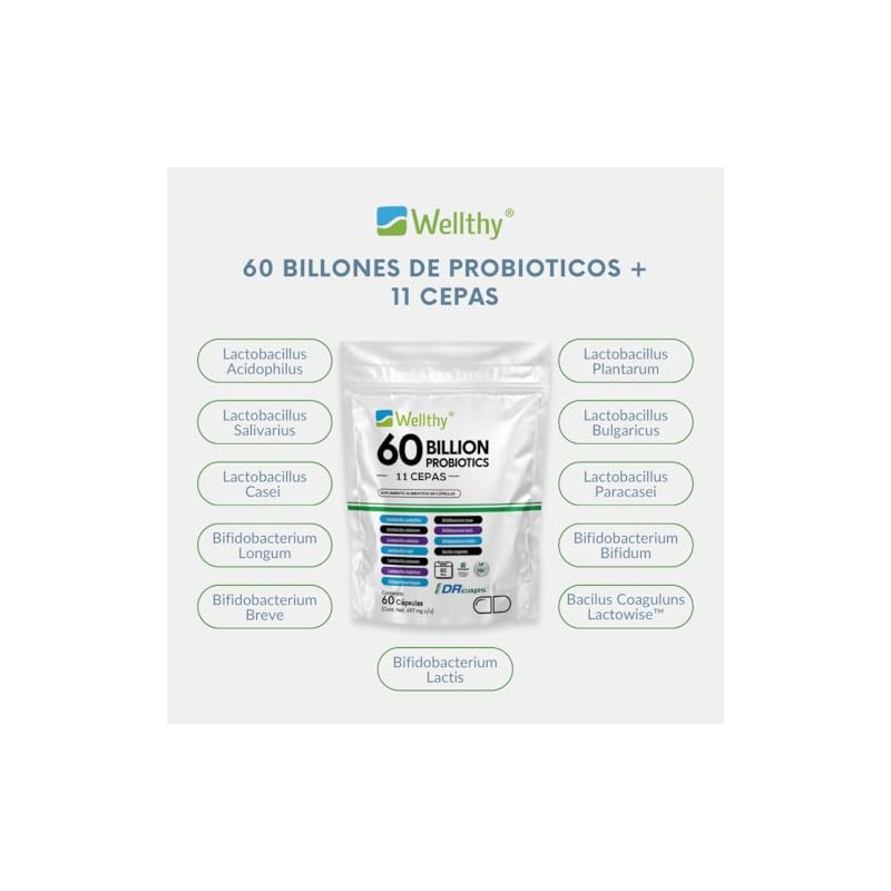 Wellthy Probioticos 60 Billones 11 Cepas. 60 Cápsulas 2 meses