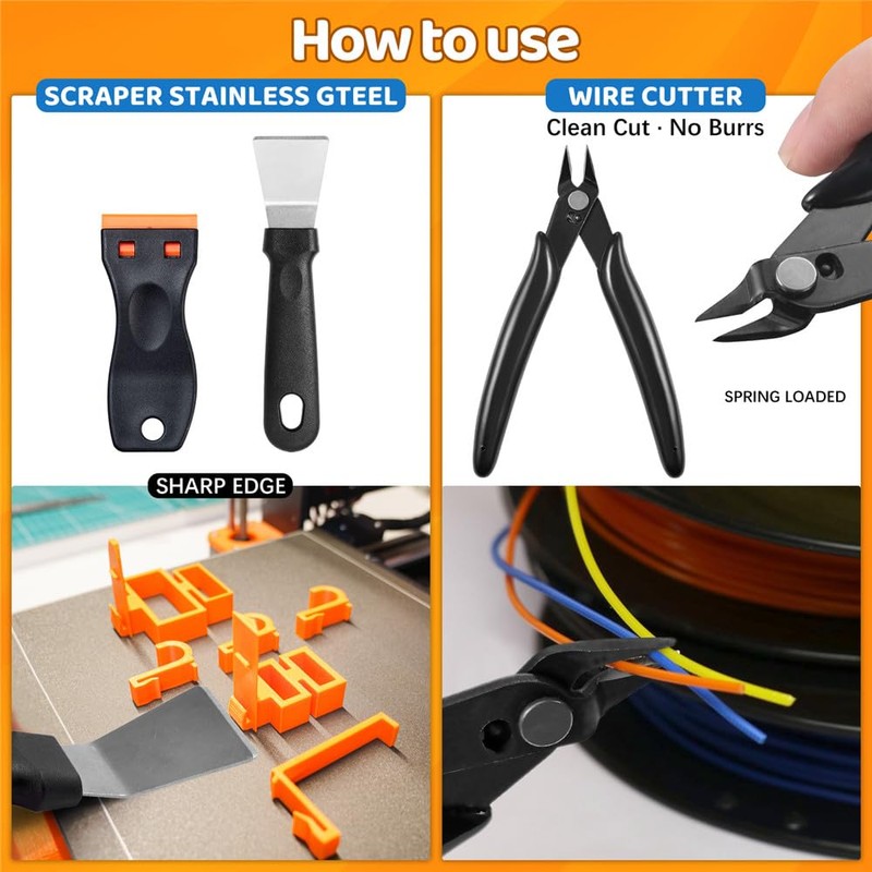 50Pcs 3D Printer Tool Kit & Accessories for All FDM/SLA