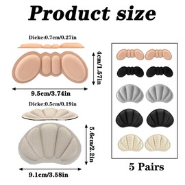 5 Pairs of Heel Pad Shoes, Heel Protection for Shoes, Men and Women, Loose Shoes, Heel Pads for Too Large Shoes, Anti-Blister, Heel Cushion for Shoes to Large Shoes (Polychrome)