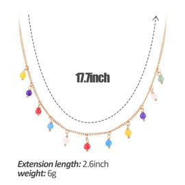 IDEAJOY Colorful Natural Stone Dangle Necklace Multi-color Round Natural Stones Necklace for Women Dainty Jewelry Gift