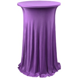 ANMINY Highboy Spandex Cocktail Table Covers with Ruffle Skirt Stretch Fitted Cocktail Tablecloth Linens for 24" D x 43" H Round Tables Washable Decorative High Top Table Covers - Deep Purple