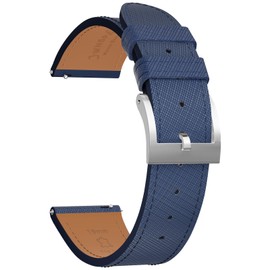 JWNSPA Top Grain Leather Watch Band - Quick Release Brushed Buckle Replacement Strap for Men - Choice of Width -18mm 19mm 20mm 21mm 22mm 23mm 24mm (24mm, Deep Blue & Silver Buckle)