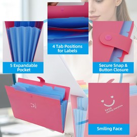 Paquete 5 Administrador de Archivos de A4, Carpeta de Archivos Expandible con 5 Bolsillos. Organizador de Documentos de Acordeón, para Escuela, Hogar y Oficina, Elementos Esenciales para el Aula. (5)