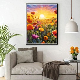 DPHERO DIY Mohn Blumen Diamant Painting Kits Bilder für Erwachsene Anfänger,5D Sonnenuntergang Diamond Painting Set,DIY Runde Steine Diamant Kunst Kits, Blumen Diamant Art für Zuhause Dekor 30x40 cm