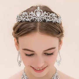 Crystal Rhinestones Wedding Tiara with Comb for Bridal Wedding Princess Queen Coronation Birthday Party Silver Crown Girl and Women Carnival Party Holiday Celebration for Adults
