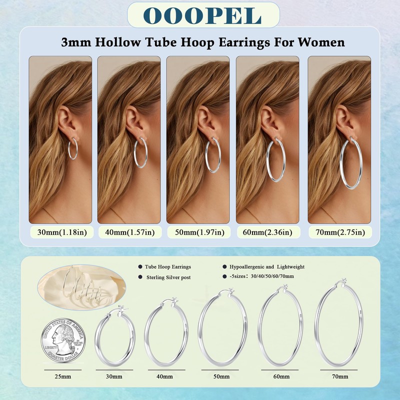 OOOPEL Silver Hoops Earrings For Women S925 Sterling Silver Post