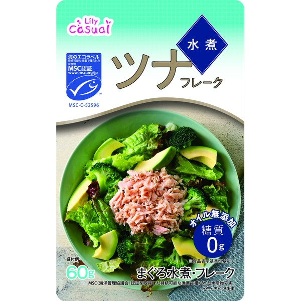 Lily Tuna Flakes Pouch, Made with MSC Certified Ingredients, Boiled in Water, 1 P (2.1 oz (60 g) x 6 Packs