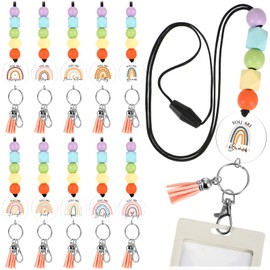 Fumete 10 Pcs Teacher Lanyard Inspirational Cute Beaded Lanyards for Keys and ID Badges Women Secretary Employee Team Appreciation