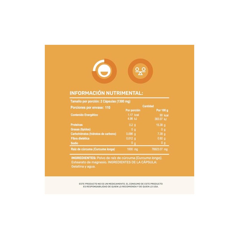 Life360 Cúrcuma Pura 220 Cápsulas Alta Absorción Raíz 1300 Por