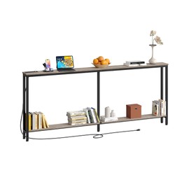 CHOEZON 78.7" Narrow Console Table with Charging Station, Behind Couch Table with 2 AC Outlets, 1 USB and 1 Type-C Port for Hallway, Living Room, Foyer, Greige and Black TXG02UBG
