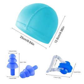 TSHAOUN 4 Pieces Swim Caps,Come with Nose Clip and Ear Plugs,Elastic Swim Caps Comfortable Fabric Swimming Hat Lightweight Bathing Caps,Colored Swim Hat for Women Men While Swimming (4 PCS)