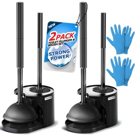 FORASTO 2Pack 2 in 1 Toilet Brush and Plunger Set, Extended Handle Plunger,Toilet Bowl Brush Plunger Set,Clean Gloves,Cleaning Tools,Cleaning Brush,Cleaning Supplies,Toilet Brush Plunger Combo,Black