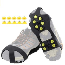 HoFire Ice Cleats for Shoes and Boots, Ice Snow Traction Cleats Grippers, Non Slip Shoe Ice Grippers,10 Steel Rubber Spikes Crampons Anti Easy Slip Studs Crampons Slip-on Stretch Footwear(Black, L)