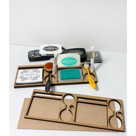 Polkadoodles Rectangular Ink pad and Brush Holder Double Whammy - MDF DIY kit, Card Making, Craft,¬¨‚Ä† Scrapbooking