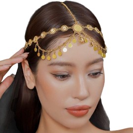 Ypkia Baroque Head Chain Gold Tassels with Crystal Pendant Bridal Headpiece for Wedding Dance Party Carnival Theme Party, Metal