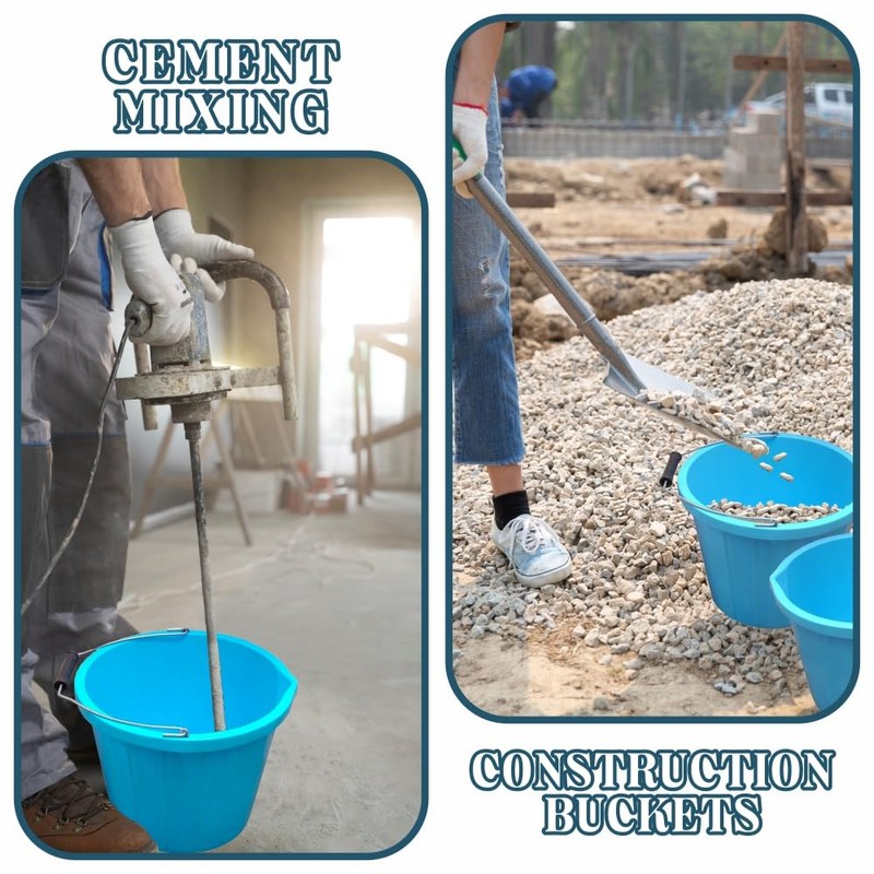 Set of 2- Blue Plastic Builders Bucket 3 Gallon 14