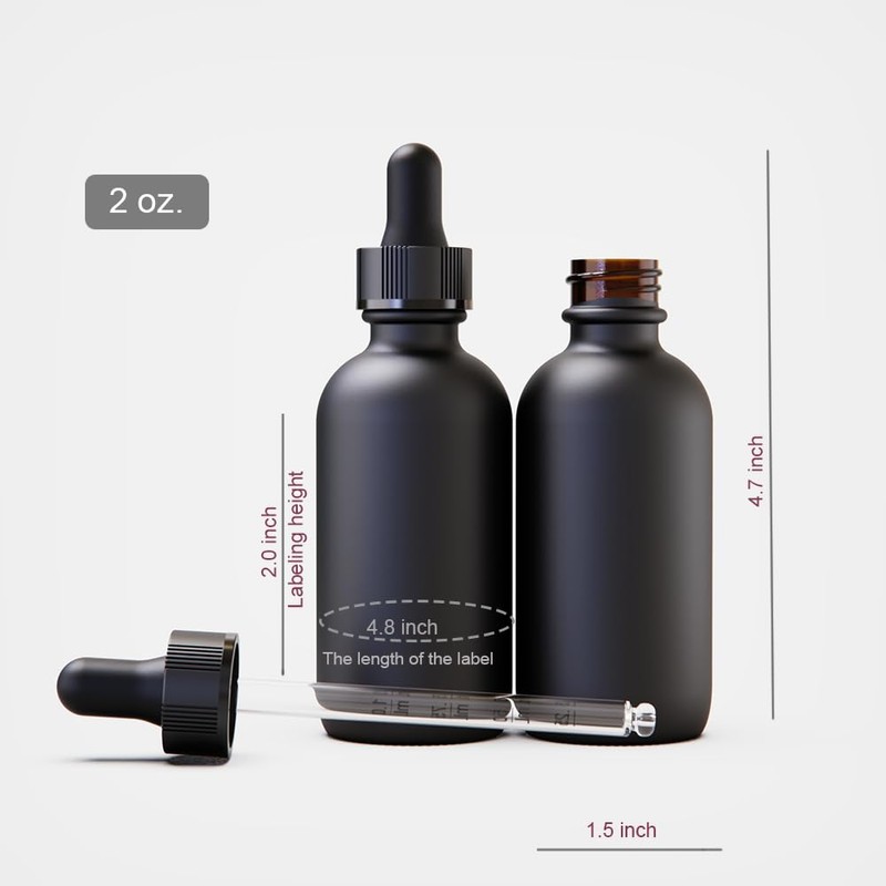 seafulee 60ml Black Coated Glass Bottle with Glass Eye Dropper,