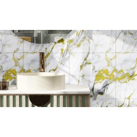 10-Pack Peel and Stick Gilded White Marble Tiles (11.8" x 11.8") – 9.8 Sq. Ft. Waterproof PVC Shower & Backsplash Tiles for Bathroom, Kitchen, and Living Room – Self-Adhesive, Easy Installation