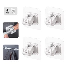 Self Adhesive Curtain Rod Holder,Universal No Drilling Hanging Pole Support,Multipurpose Bathroom Kitchen Hotel Wall Clip,Mounted-Free Clothes Bar Retainer,Adjustable Heavy Duty Hanger Hook(4pcs)