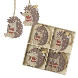 Heaven Sends Wooden Hedgehog Christmas Tree Decorations, Red