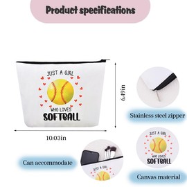 Softball Cosmetic Bag Gifts Girls Birthday Christmas Gifts for Softballs Lovers Mom Sister Inspirational Gift for Women Coworker Bestie Just a Girl Who Loves Travel Toiletry Makeup Bags