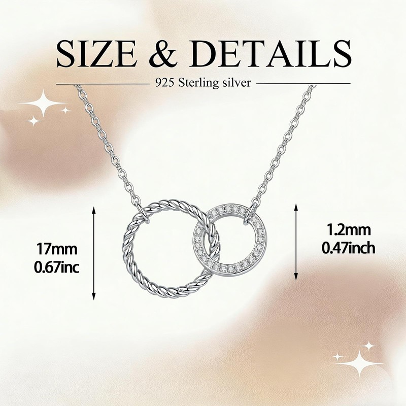 INURAN S925 Sterling Silver Two Interlocking Circles Necklace Moissanite Double