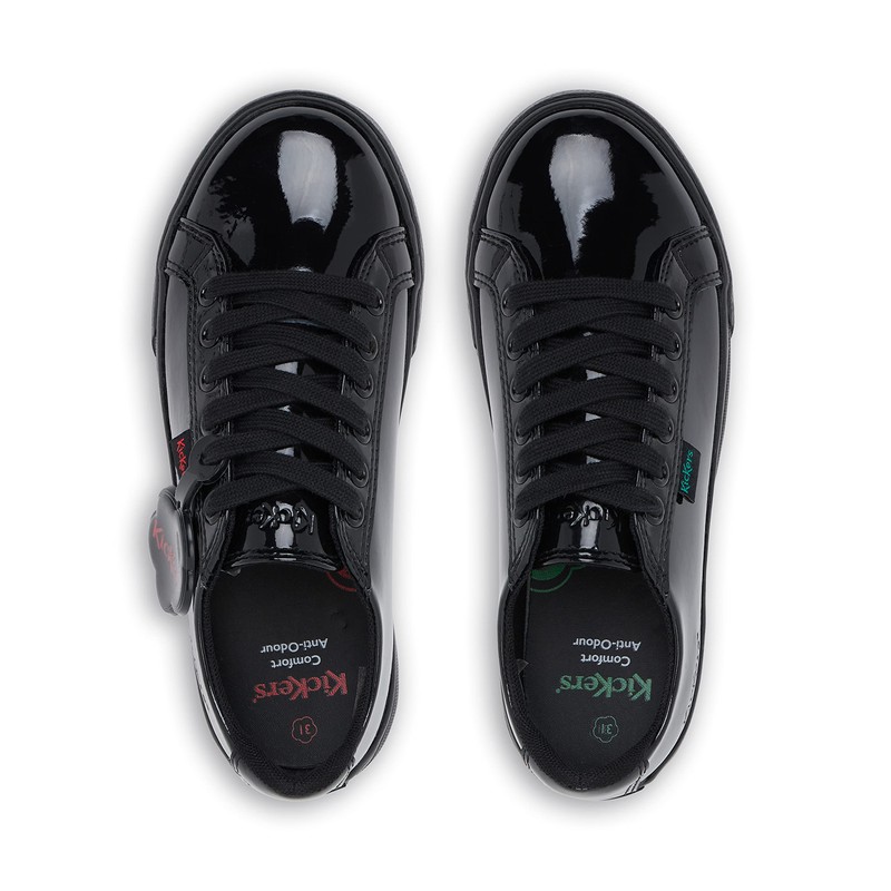 Kickers Junior Girl's Tovni Lacer Patent Leather Trainer, Patent Black,