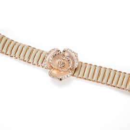 YooAi - Cinturón elástico delgado para mujer, para vestidos, cinturón elástico y delgado con hebilla de diamantes de imitación, Beige, S: Fit Waist 24"-28"