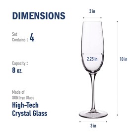 Luigi Bormioli Crescendo Champagne Flute Glasses Set of 4-8.25 Oz Stemware for Celebrations, Toasts & Dining Decor - Glass Construction for Home Bars, Parties, Table Events & Restaurant Service